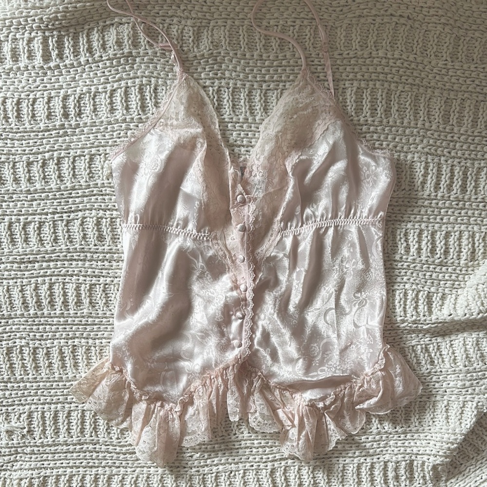 Vintage Emily Daniell Lace Trimmed Pink Teddy
